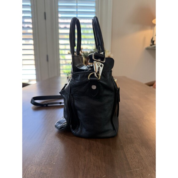 Rag & Bone Black Leather Satchel Tote Crossbody Gold Hardware Structured Handbag - Picture 3 of 16